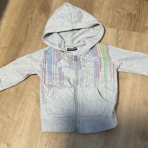 True Religion Gray Hoodie with Colorful Stripes